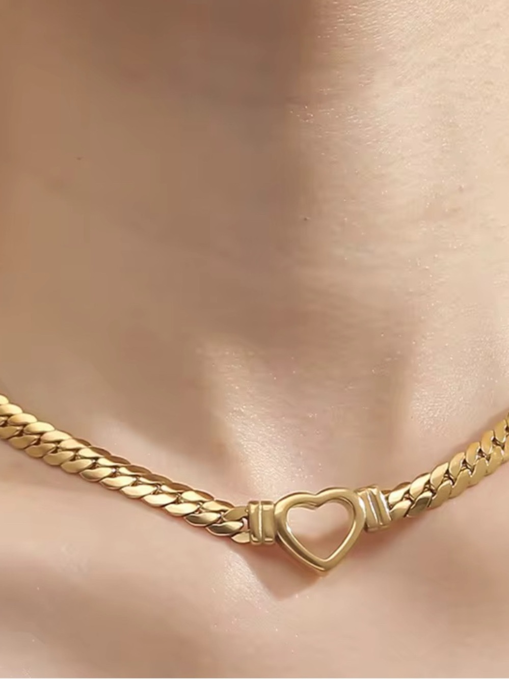 Heart Necklace 14k Gold Plate Waterproof Chain Chunky AP21